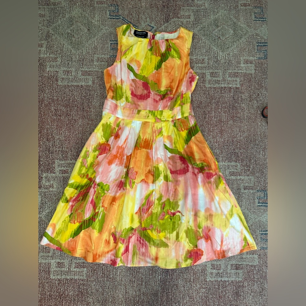 Jones New York floral a line sleeveless pastel mini dress petite size 8